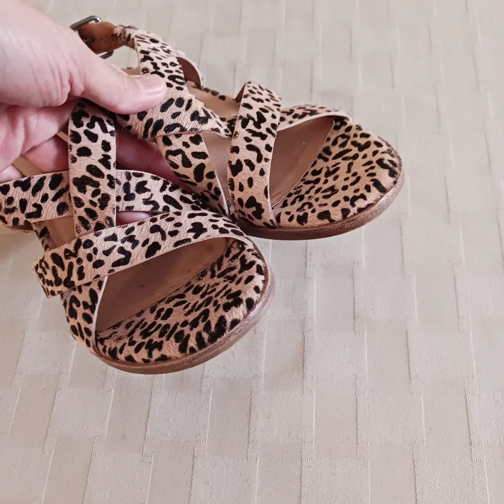 Madewell Leopard Print Tan and Black Block Heel Sandals